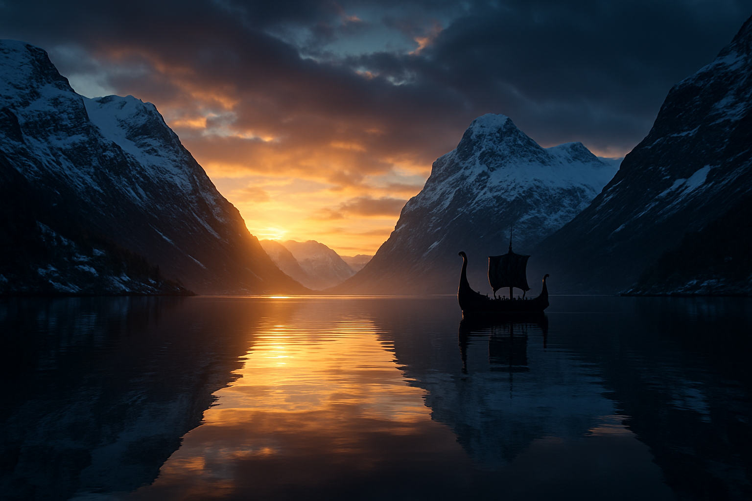 Fjord norvégien au coucher du soleil
